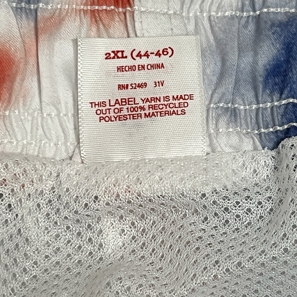 CELEBRATE Patriotic Tie Dye Swim Trunks Shorts Red Blue Mesh Lined Men 2XL 44/46 - Picture 9 of 11